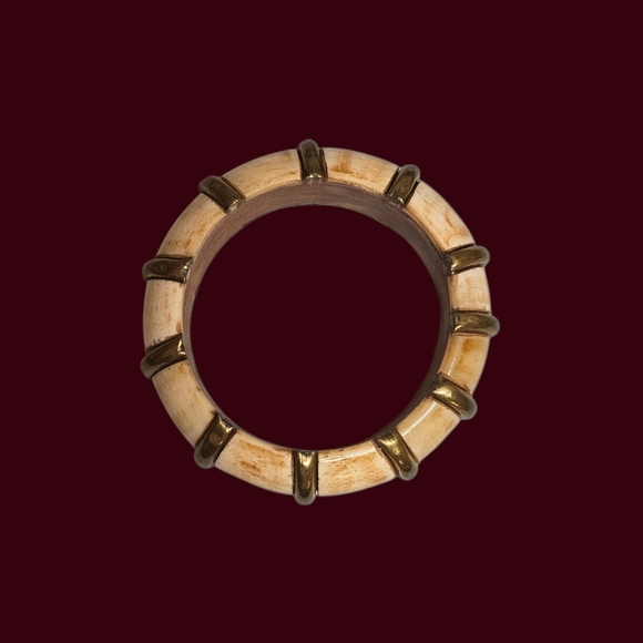 Vintage Bone Over Wood With Brass Inserts Bangle Bracelet - Picture 4 of 7